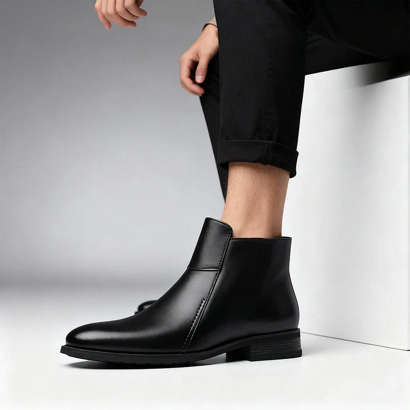 Genuine Leather Men's Chelsea Boots British Style Men Ankle Boots High Top Zippered Man Shoes Leisure Walk Business Shoes Botas