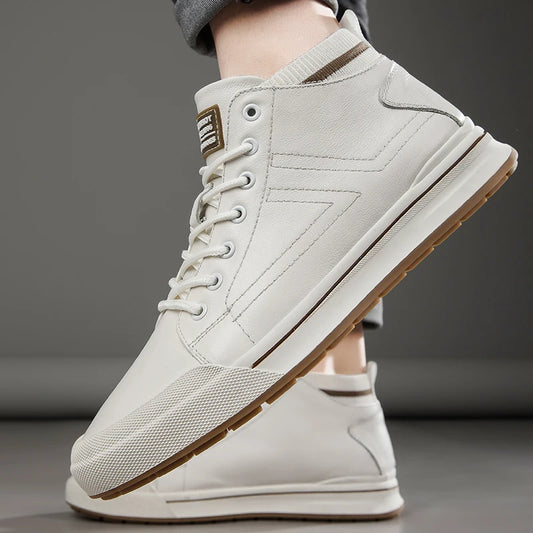 High Quality Mens Casual Shoes All-match Men Outdoor High Top Shoes Classic Genuine Leather Man Ankle Boots Non-Slip Biker Botas