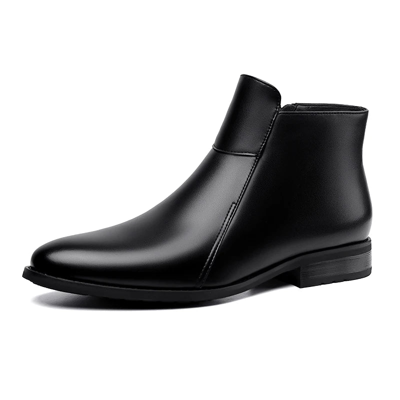 Genuine Leather Men's Chelsea Boots British Style Men Ankle Boots High Top Zippered Man Shoes Leisure Walk Business Shoes Botas