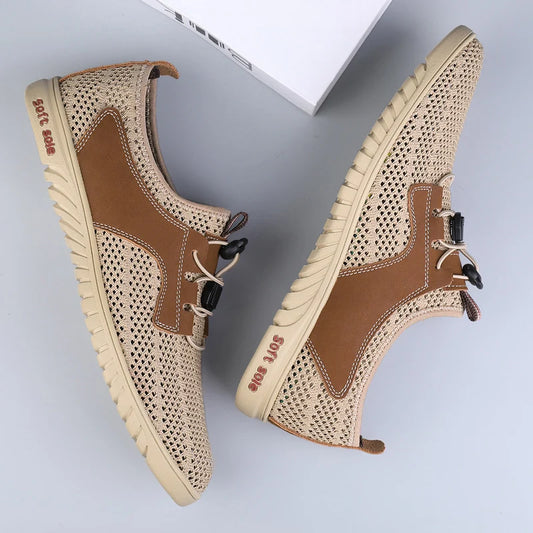 Handmade Men's Summer Sneakers Breathable Men Mesh Shoes Outdoor Casual Flats Comfortable Walking Treking Shoes Hollow Out Shoes