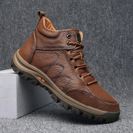 Genuine Leather Mens Casual Shoes New Fashion Brand Man Hiking Footwear Non-Slip Leisure Walk Ankle Boots Versatile Treking Flat