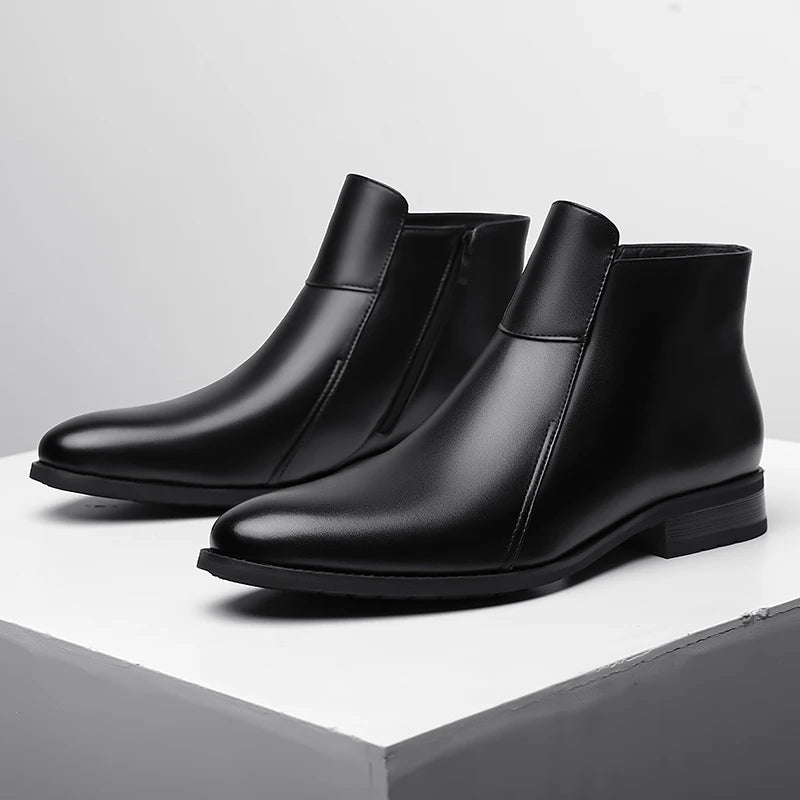 Genuine Leather Men's Chelsea Boots British Style Men Ankle Boots High Top Zippered Man Shoes Leisure Walk Business Shoes Botas