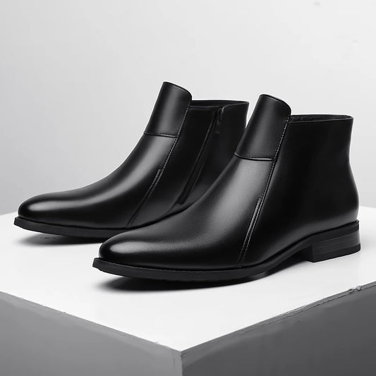 Genuine Leather Men's Chelsea Boots British Style Men Ankle Boots High Top Zippered Man Shoes Leisure Walk Business Shoes Botas