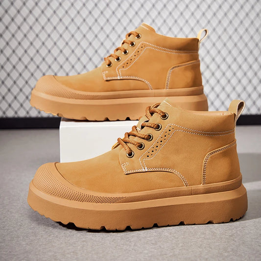 Genuine Leather Mens Short Ankle Boots Fashion High Top Shoes Outdoor Male Motocross Boots All-match Travel Driving Shoes Botas