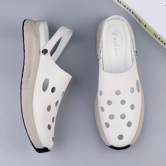 Hollow Out Man's Leather Sandals Summer Man Shoes Outdoor Wading Aqua Shoes Leisure Walk Half Drag Slippers Breathable Sandaly