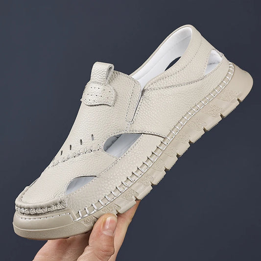 Handmade Summer Man Sandals Versatile Leather Beach Shoes Lightweight Mens Casual Shoes Outdoor Walking Sandals Outdoor Sandaly