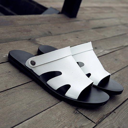 Sandals for Male Outdoor Leather Slippers Dual-Purpose Beach Shoes Casual Half Drag Fashion Mens Summer Shoes Soft-Soled Slides