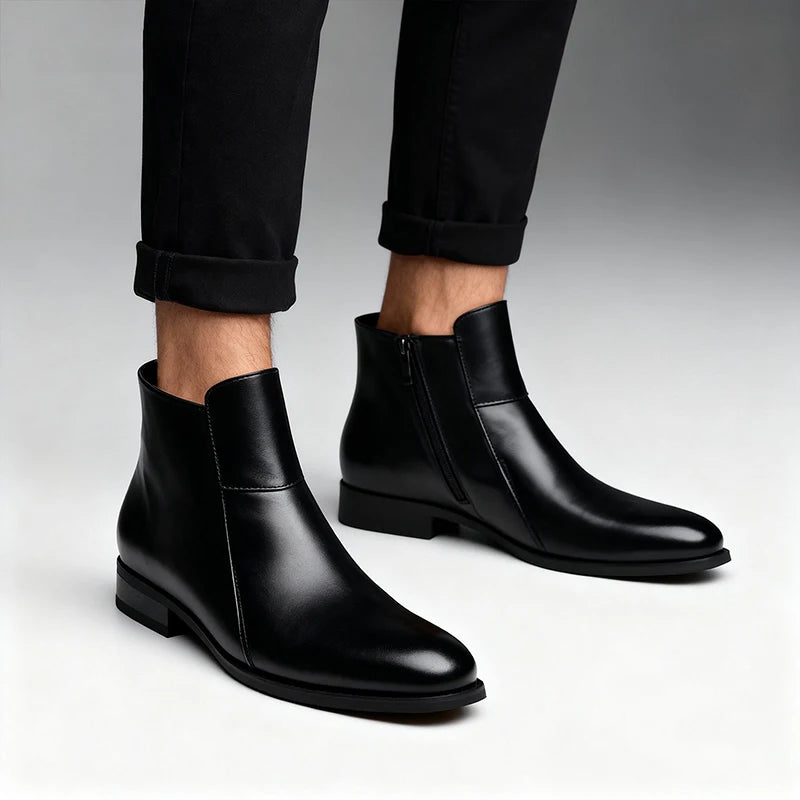 Genuine Leather Men's Chelsea Boots British Style Men Ankle Boots High Top Zippered Man Shoes Leisure Walk Business Shoes Botas