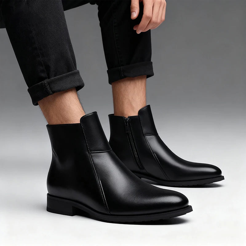 Genuine Leather Men's Chelsea Boots British Style Men Ankle Boots High Top Zippered Man Shoes Leisure Walk Business Shoes Botas