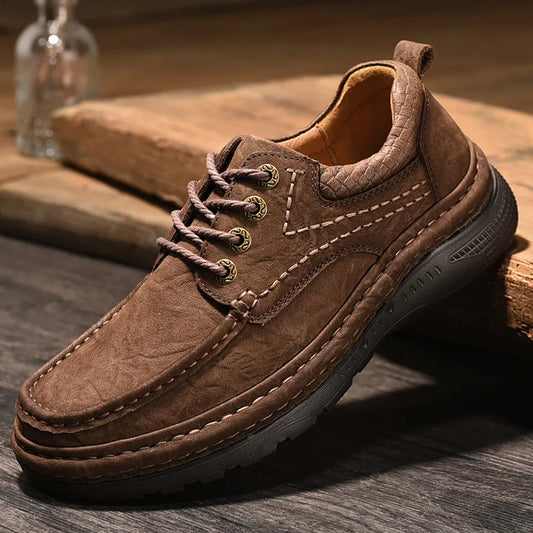 Genuine Leather Mens Loafers Anti-slip Rubber Man Casual Shoes Vintage Style Walk Shoes Slip-On Hiking Footwear Luxury Moccasins