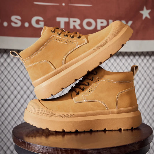 Genuine Leather Mens Short Ankle Boots Fashion High Top Shoes Outdoor Male Motocross Boots All-match Travel Driving Shoes Botas