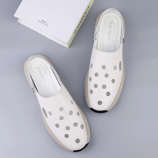 Hollow Out Man's Leather Sandals Summer Man Shoes Outdoor Wading Aqua Shoes Leisure Walk Half Drag Slippers Breathable Sandaly