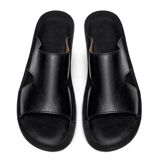 Summer Beach Sandals Mens Simple Slip-On Slippers Non-slip Man Half Drag Quick Dry Wading Aqua Shoes Comfy Casual Leather Slides
