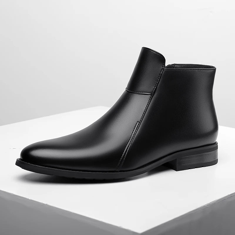 Genuine Leather Men's Chelsea Boots British Style Men Ankle Boots High Top Zippered Man Shoes Leisure Walk Business Shoes Botas