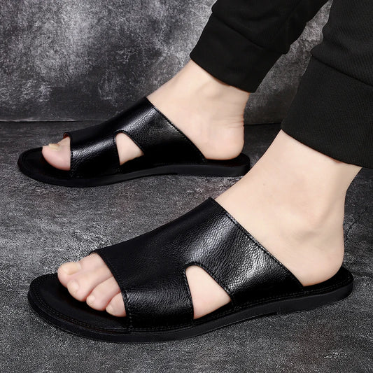 Summer Beach Sandals Mens Simple Slip-On Slippers Non-slip Man Half Drag Quick Dry Wading Aqua Shoes Comfy Casual Leather Slides