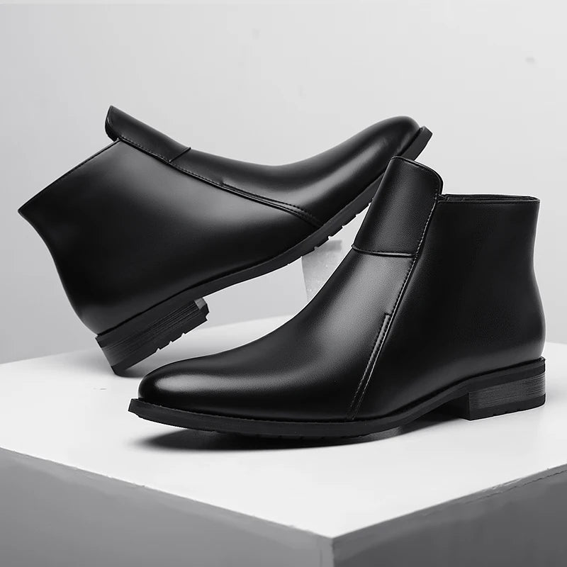 Genuine Leather Men's Chelsea Boots British Style Men Ankle Boots High Top Zippered Man Shoes Leisure Walk Business Shoes Botas