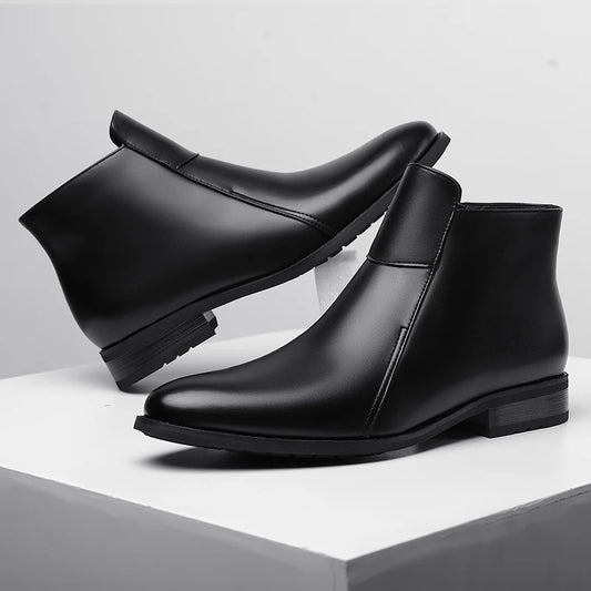 Genuine Leather Men's Chelsea Boots British Style Men Ankle Boots High Top Zippered Man Shoes Leisure Walk Business Shoes Botas